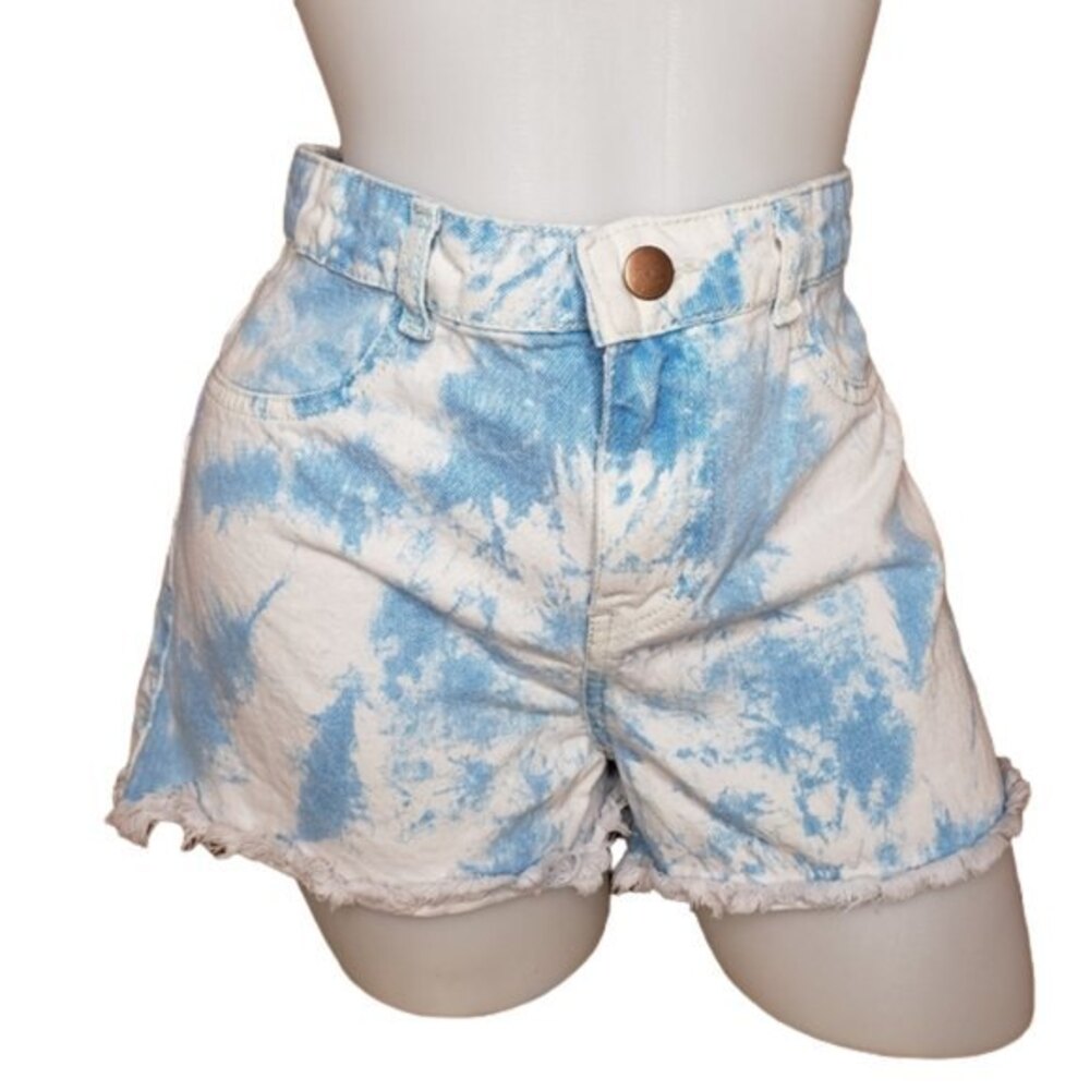 Sky Blue & White Tie Dye Denim Shorts Size Large